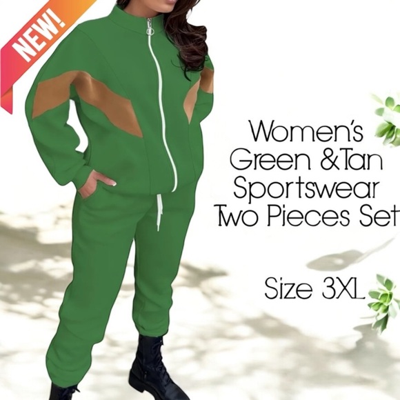 Pants - NWT 2 Piece Green Contrast Stripe Fleece Zipper With Sweatpants